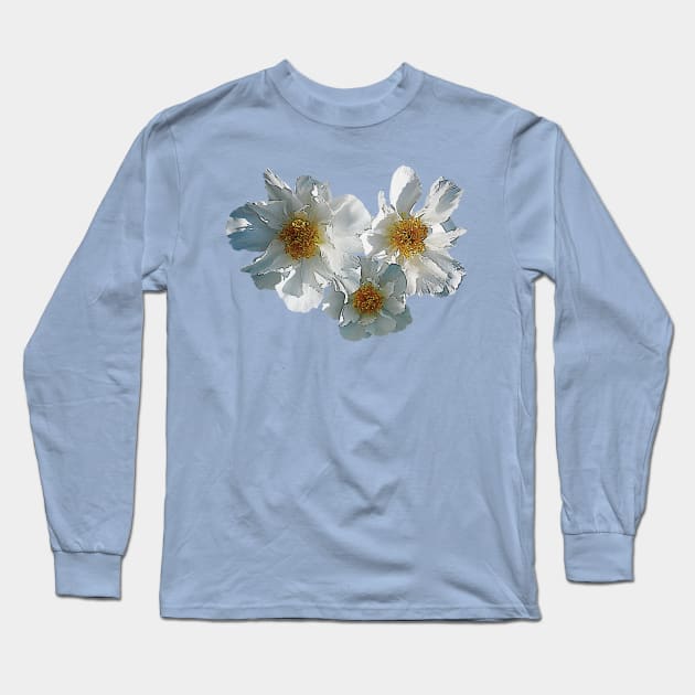 Three White Peonies Long Sleeve T-Shirt by SusanSavad